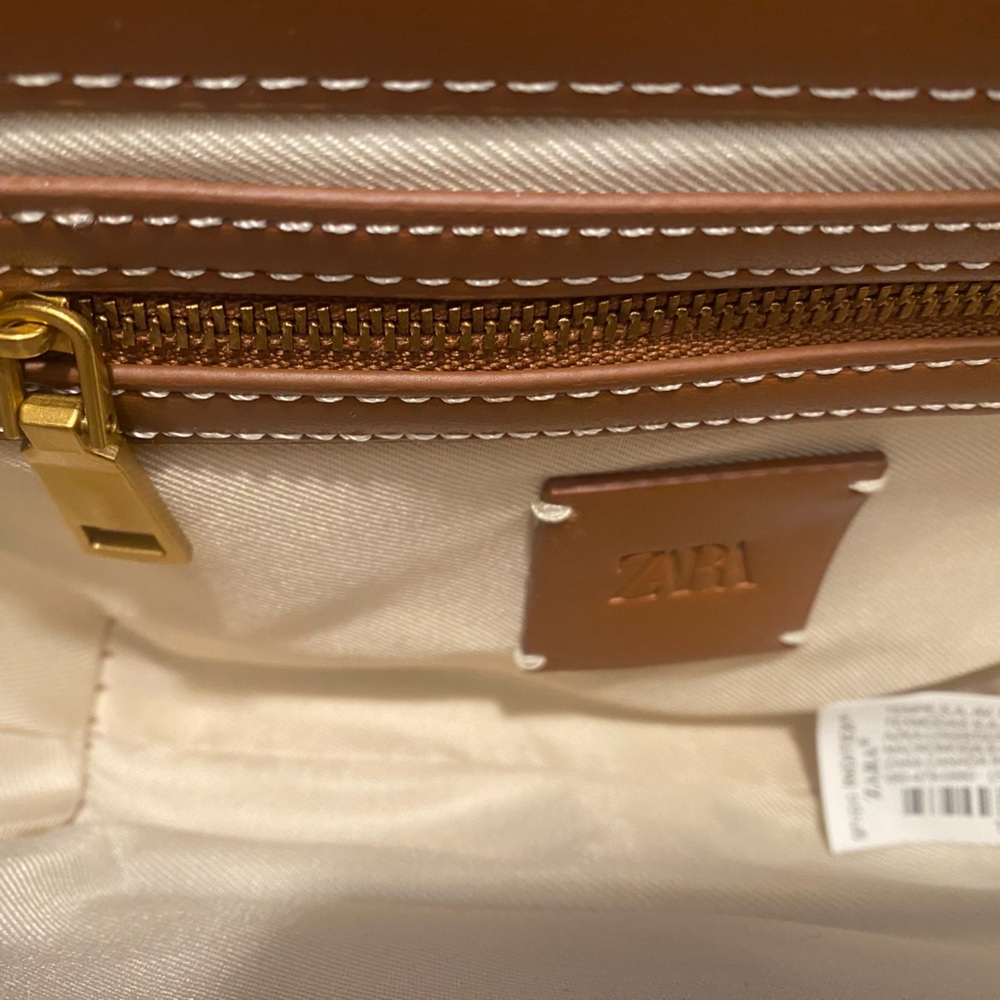 ZARA Cognac Faux Leather Bag - EUC - Picture 6 of 7